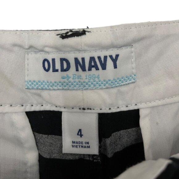 Old Navy Striped Cotton Shorts Black Gray Flat Front Zip Up Belt Loops Size 4 - Picture 13 of 15